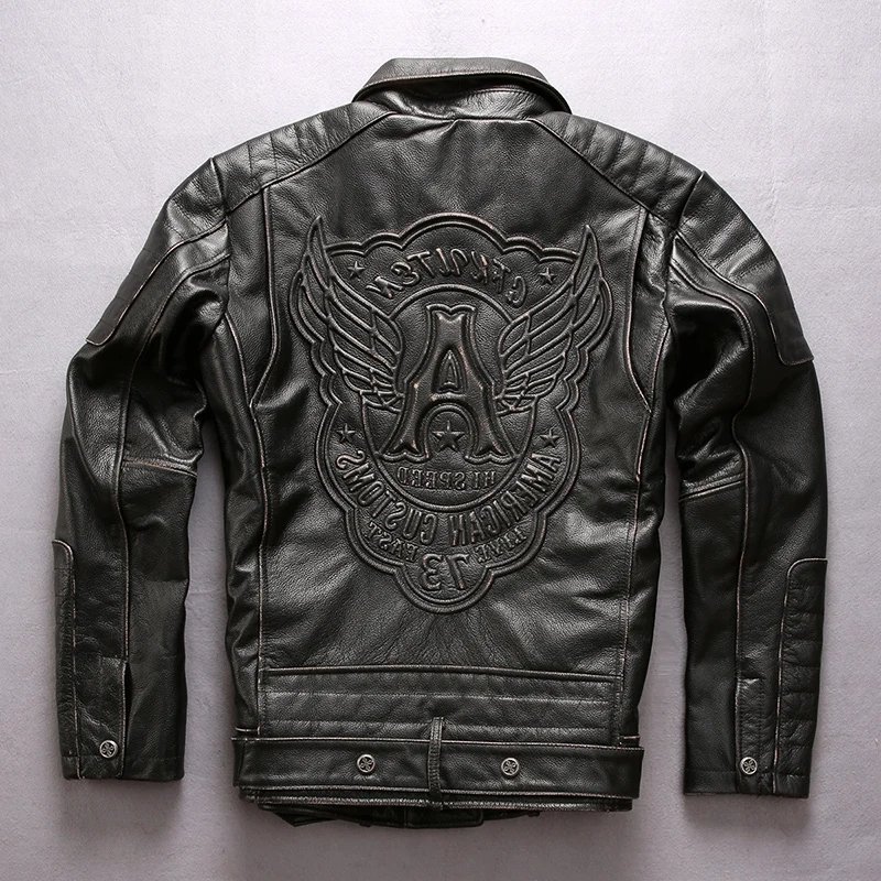 

Men Vintage Black Leather Motorcycle Jacket Diagonal Zipper Plus Size 4XL Slim Fit Cowhide Biker Leather Coat FREE SHIPPING