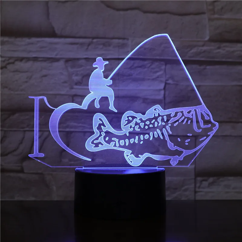 Creativ рыбалка Мужская настольная лампа 7 цветов Изменяемая 3D Новинка рыба