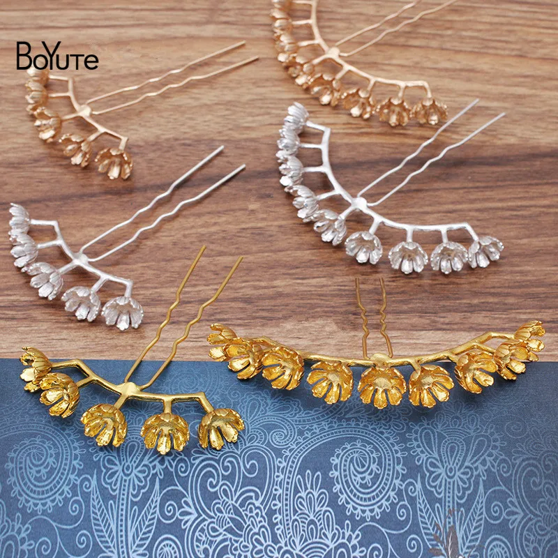 

BoYuTe Wholesale (5 Pieces/Lot) Metal Alloy Flower Hair Stick Diy Hand Made Retro Hair Jewelry Accessories
