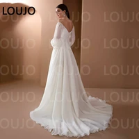 luojo elegant simple chiffon wedding dress a line long puff sleeves bridal gown sweetheart pleats vestido de novia