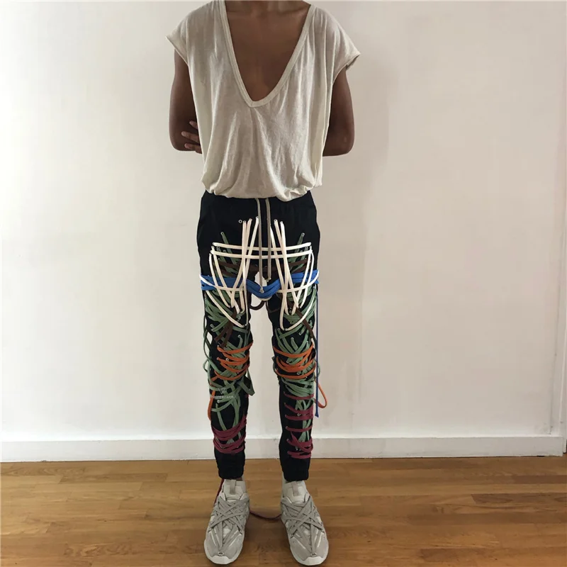 

Fashion Spring High Elastic Waist Bandages Split Joint Irregular Long Pants Women Cool Special Multi-layered Drawstring Trousers