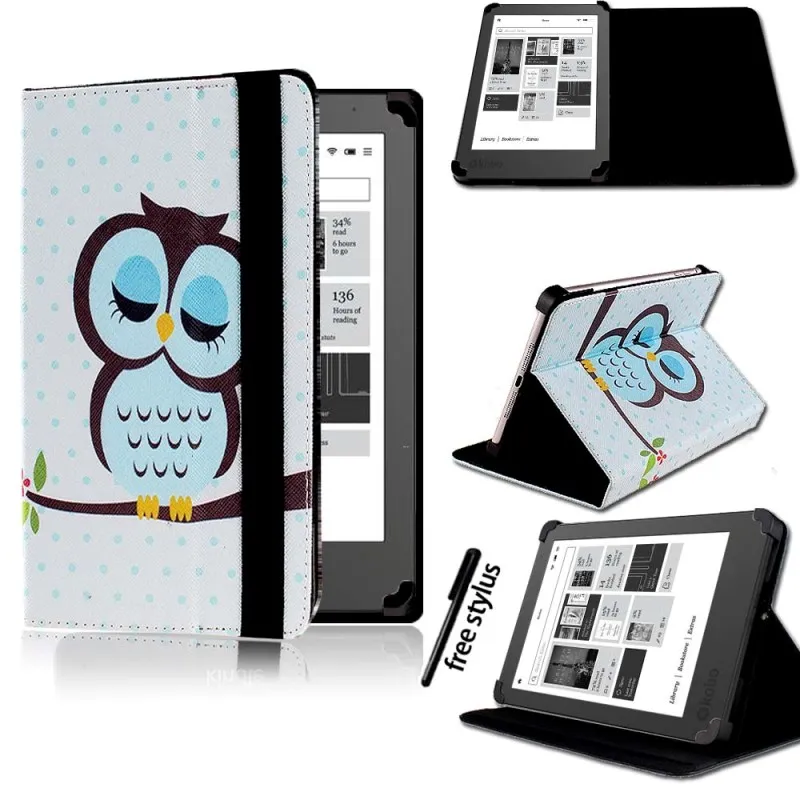 KK&LL для 2013 Kobo Aura " /NEW Aura Edition 2 6" eReader планшет-Кожаная подставка для планшета Folio Smart Cover чехол+ стилус - Цвет: Sleeping Owl