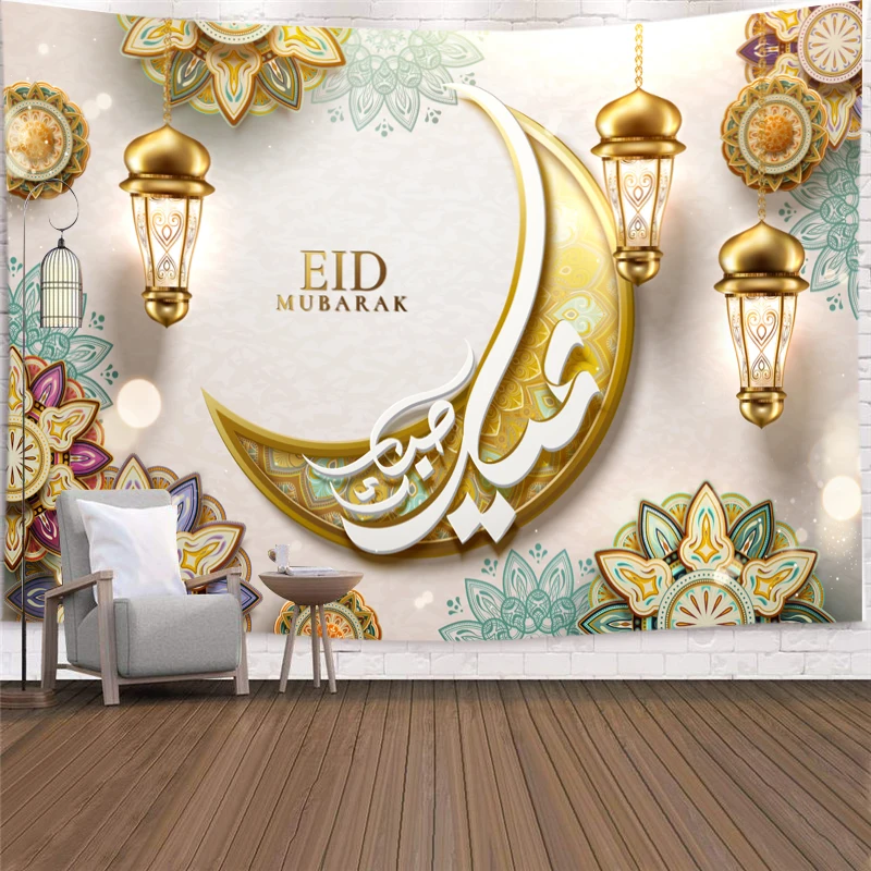 

Eid Mubarak Decor Muslim Wall Hanging Tapestry Islam Decoration Ramadan Table Cloth Background Ceiling For Bedroom Wall Cloth