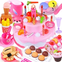 birthday cake toys 37 80pcs diy pretend play fruit cutting kitchen food kids toy pink blue gifts for children cocina de juguete