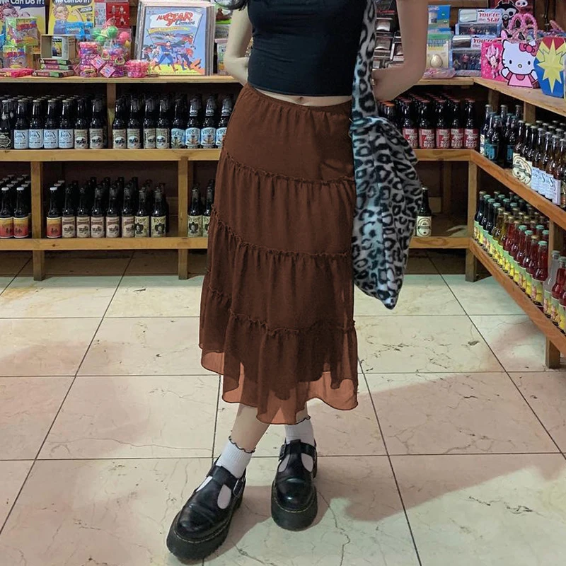

Bown Pleated Skirts y2k Frill Mid-Claf Skirts Vintage Prepply Style High Waisted Skirts Women Korean Holiday Skirts