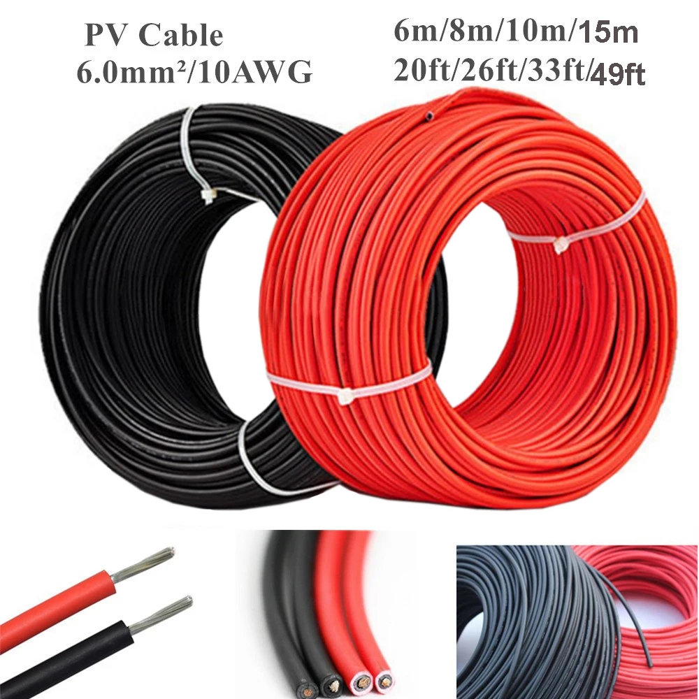 15 м 6 мм² красный и черный фотоэлектрический кабель солнечная панель для