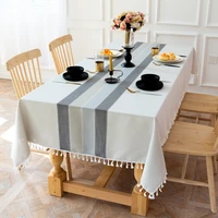 striped table cloth linen cotton modern hotel party holiday dinner restaurant cover cloth tassel coffee table for living room