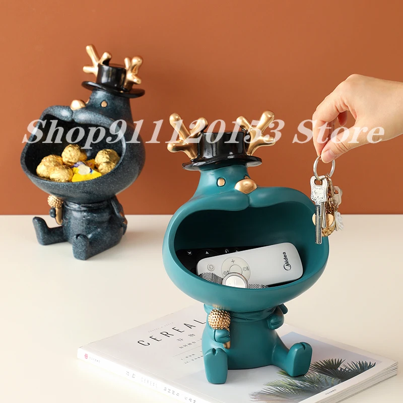 

Cute Deer Funy Figurine Storage box Big Mouth Deer Home Decoration Ornament Gift Decorative Accessories Resin Art Sculpture