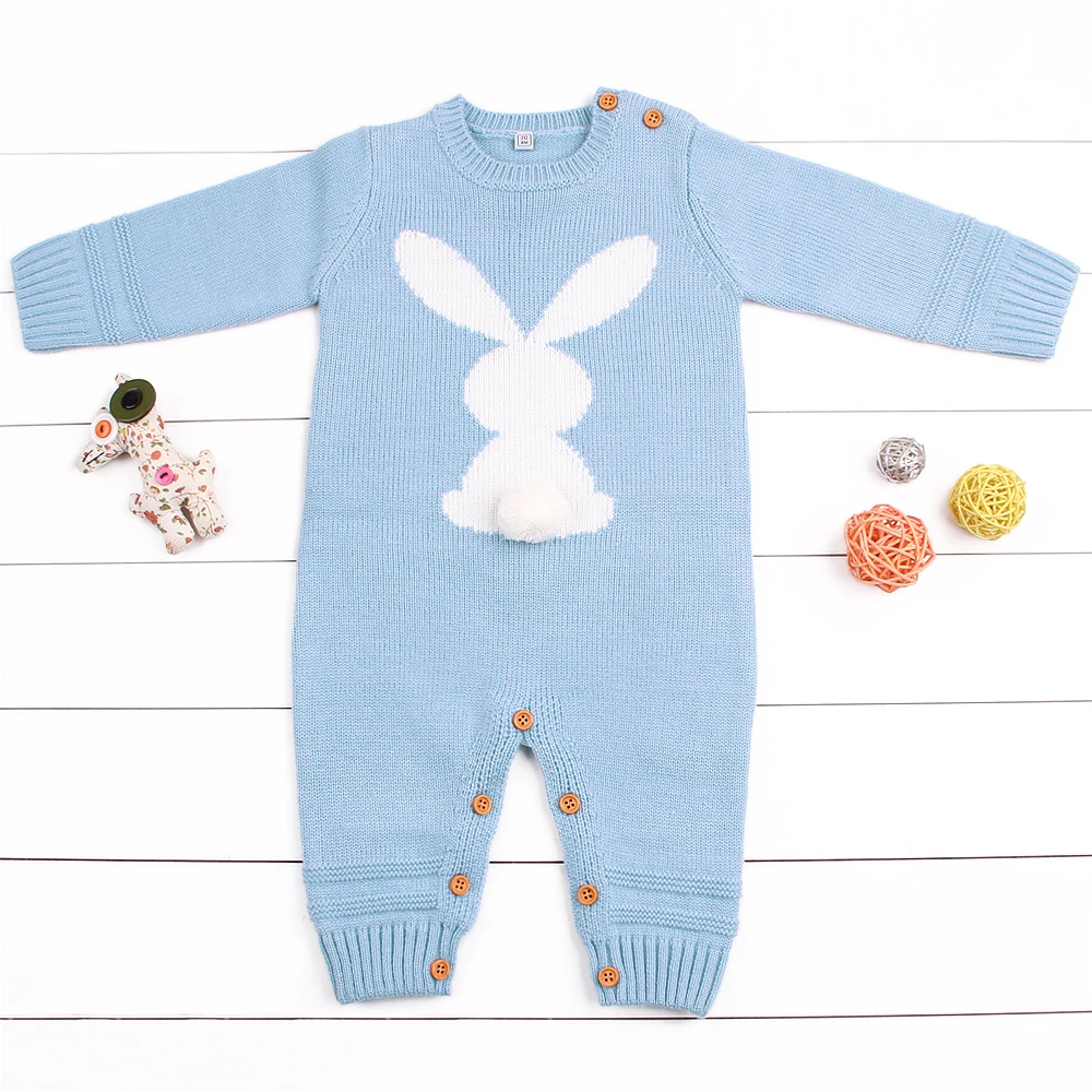 Одежда для маленьких девочек вязаные комбинезоны с кроликом новорожденных