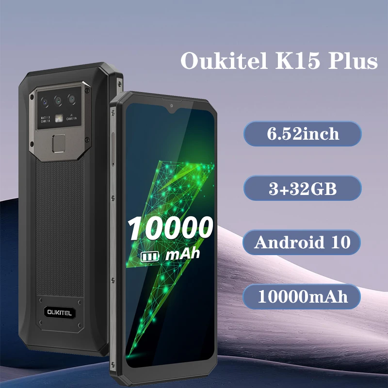 

Смартфон OUKITEL K15 Plus, 10000 мАч, 6,52 дюйма, 3 + 32 ГБ, 4 ядра, Android 10