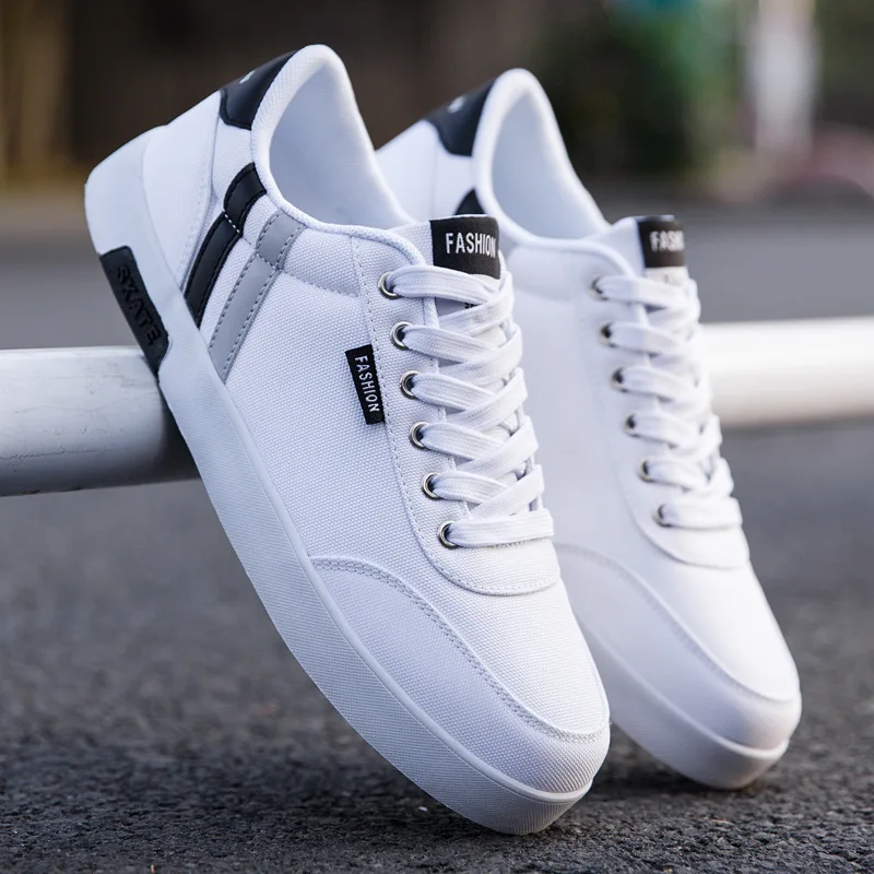 

Кроссовки мужские полосатые, Вулканизированная подошва, дышащие спортивные, белые, черные, 2021