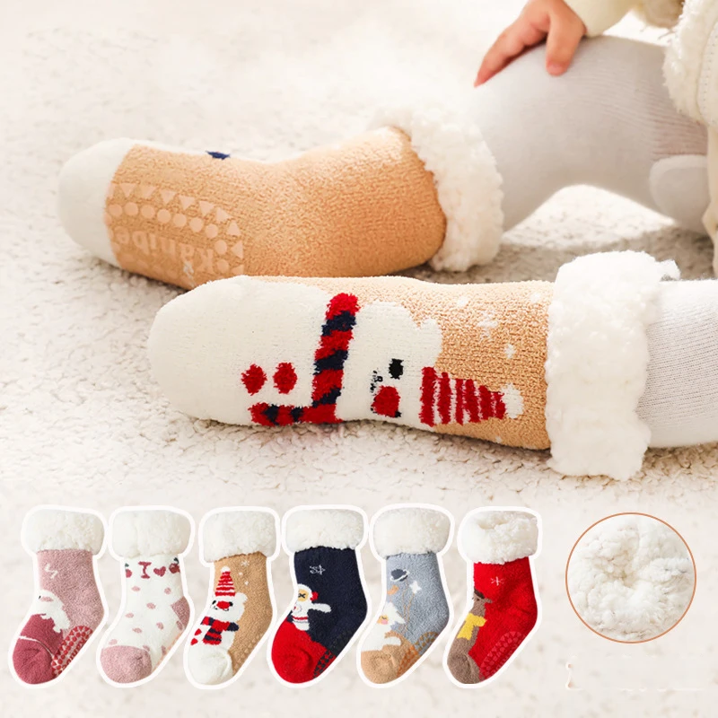 

Baby Socks Autumn and Winter Plus Velvet Thick Lamb Velvet Coral Velvet Non-slip Baby Socks Children's Home Floor Socks