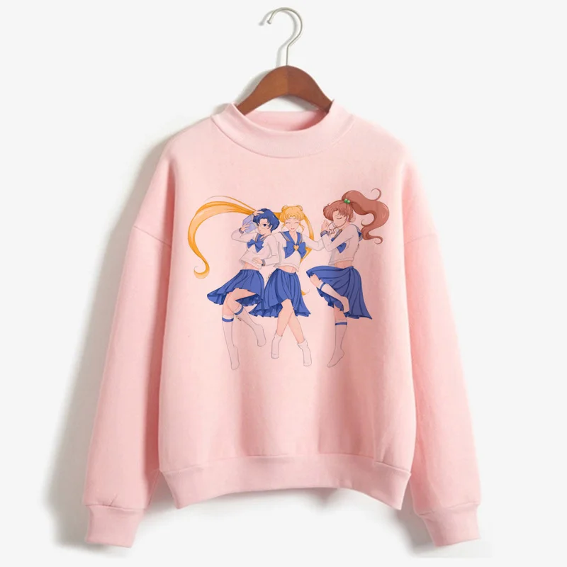 P1851Q-pink Сейлор Мун каваи Харадзюку толстовки для женщин Ullzang милый кот Аниме Забавный мультфильм свитшоты Usagi 90s Эстетическая толстовка женская - Цвет: P1851Q-pink