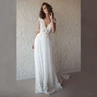 Очаровательное кружевное свадебное платье невесты в стиле бохо, с аппликацией, рукавами-крылышками, глубоким V-образным вырезом, свадебное платье для невесты