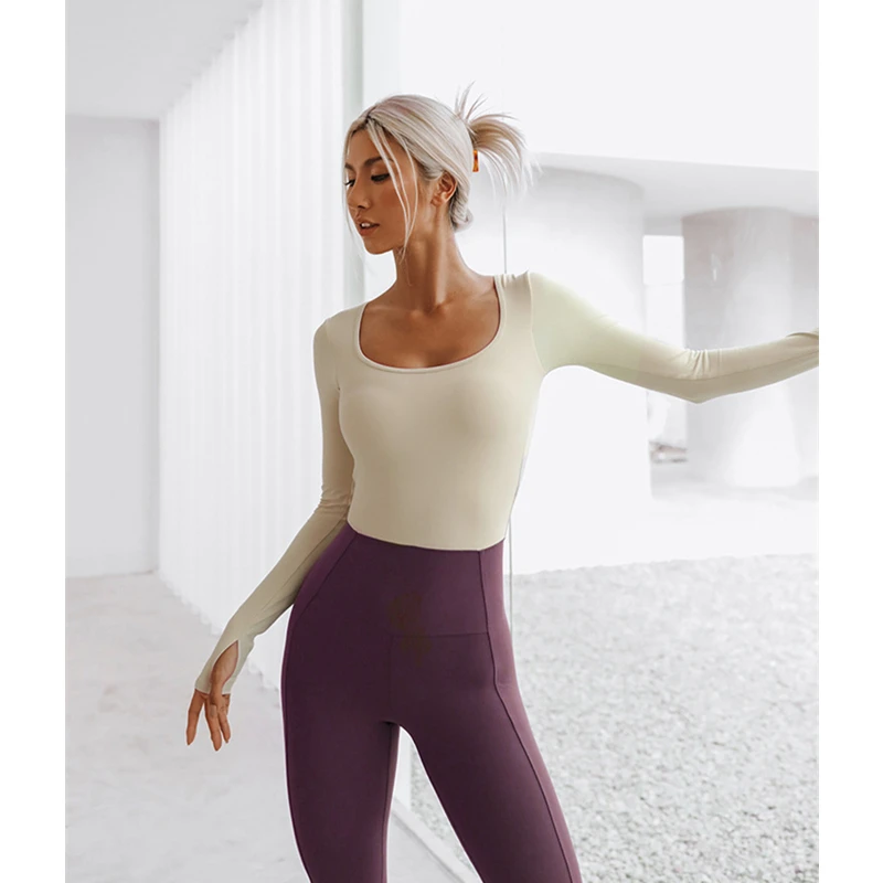 

Patchwork Backless Dance Yoga Bodysuit Long Sleeves High Waist Sport Suit Blue Workout Jumpsuits Sport Bra Leggings Sets