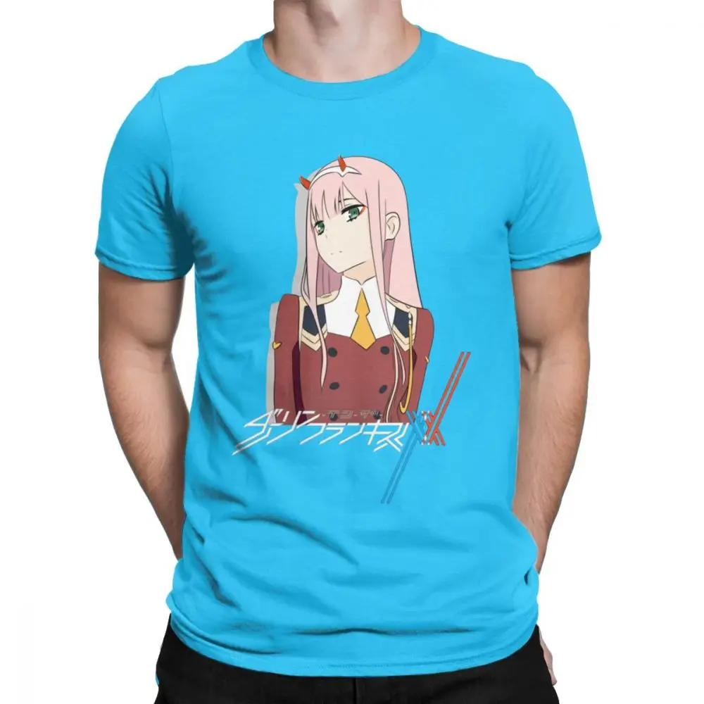 Darling In The Franxx 02, Мужская футболка, винтажные футболки, хлопок, с коротким рукавом, японская анимация, футболка, Новое поступление, топы - Цвет: Королевский синий
