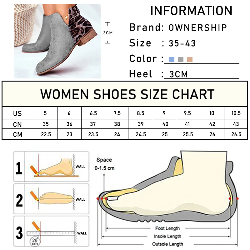 

2020 Women Retro Boots Women's PU Leather Ankle Boots Woman Vintage Leopard Low Heels Female Short Boots Ladies Zip Shoes