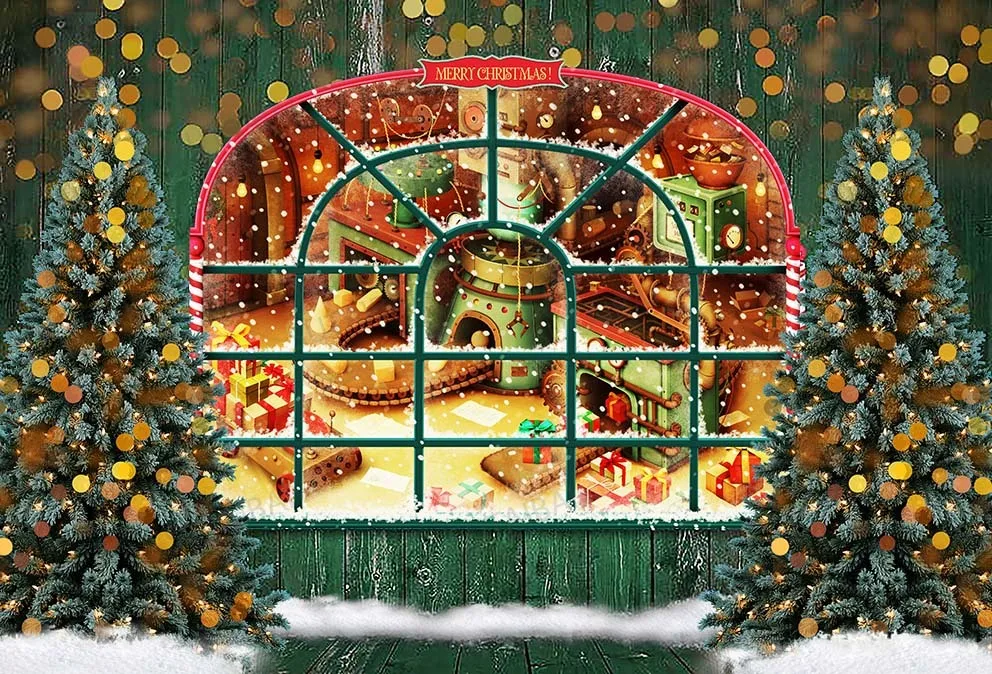 

Merry Christmas Backdrop for Photography Studio Wood Window Christmas Garland Decor Child Portrait Photoshoot Photo Background