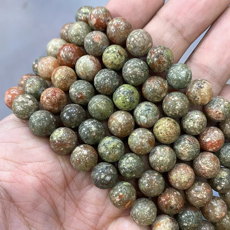 

Natural Stone Light Unakite Loose Round Beads DIY Bracelet Necklace accessories for Jewelry Making 15" Strand 4 6 8 10 12 14MM
