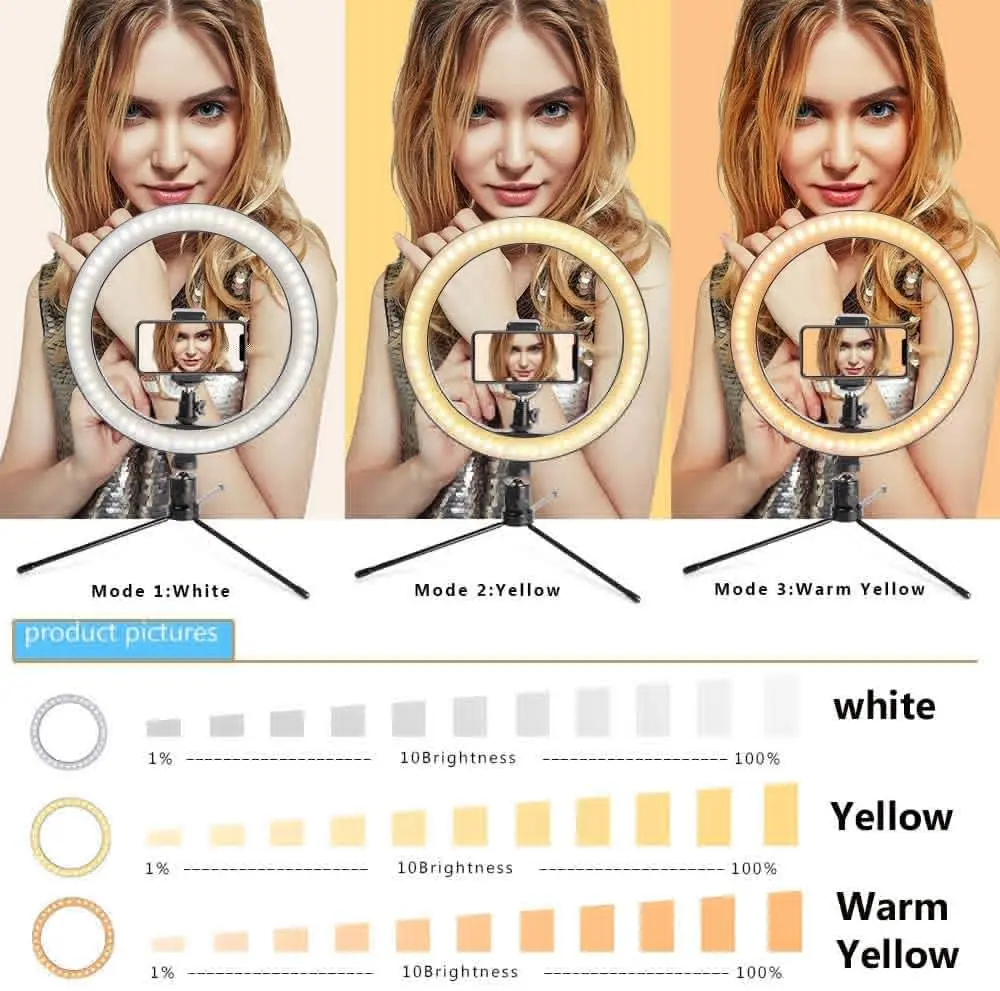 10 2 &quotНастольный держатель для селфи кольцо светильник с штатив Трипод и