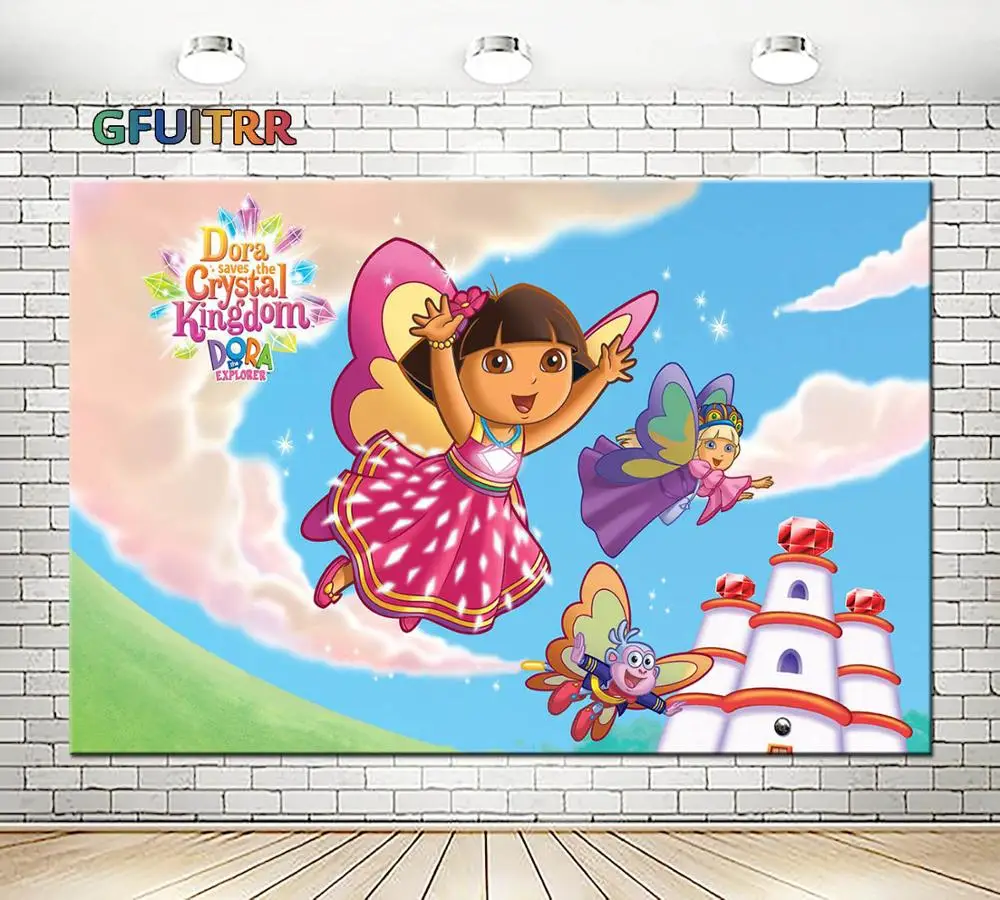 GFUITRR фон для фотосъемки с изображением Дора Explorer на день рождения девочек розовый