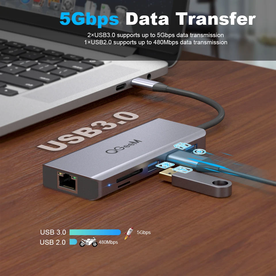 QGeeM USB C концентратор для Macbook Pro/Air HDMI VGA Micro SD кард ридеры RJ45 Aux PD OTG мульти usb хаб Тип 3