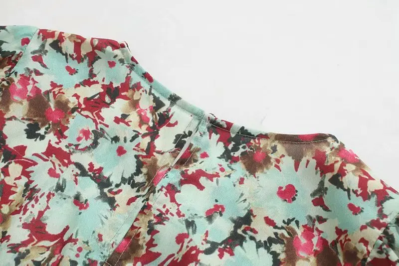elegant short party dress streetwear casual a line pleated vintage floral dress female o-neck autumn mini dress vestidos