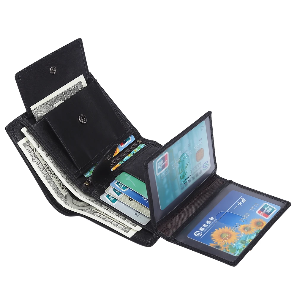 JOGUJOS мужской кошелек из натуральной кожи RFID Crazy Horse черный с прострочкой для денег