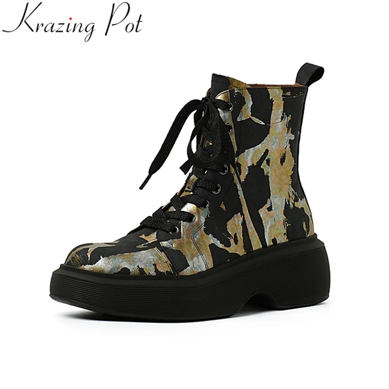 

Vichelo Лидер продаж 2022 камуфляжные Ботинки Челси на платформе из коровьей кожи со шнуровкой и круглым носком зимняя обувь повседневные ботиль...