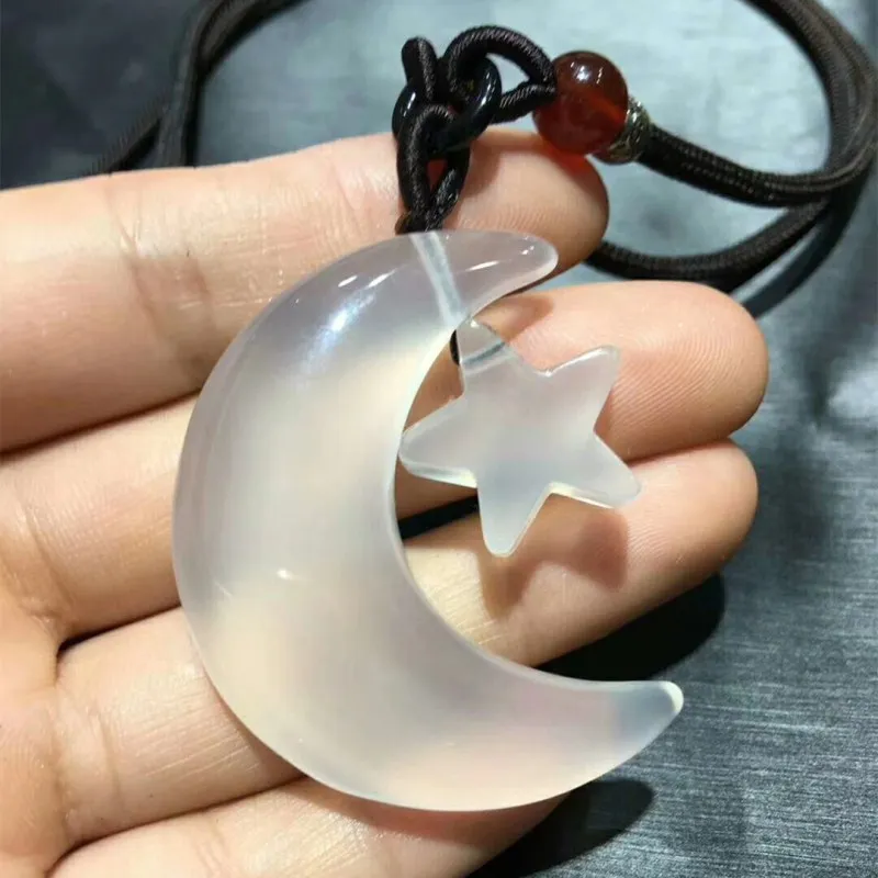 Drop Shipping Women's Necklace Pendant Red White Agate Chalcedony Moon Star Gift for Lover's Fine Jewelry | Украшения и