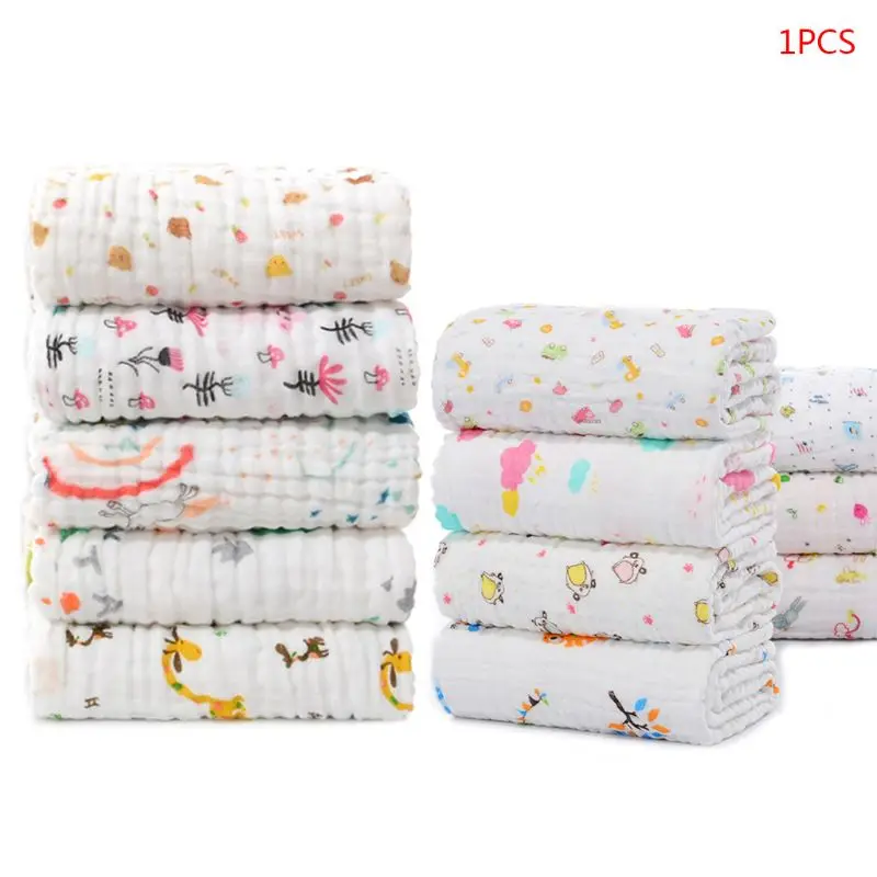 

6 Layers of Newborn Baby Washcloths Kids Printed Bath Towel Muslin Cloth Bathrobe Wrap Blanket