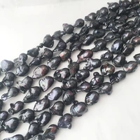 16inch 100 freshwater loose pearl with baroque shape in strand13 17 mm big baroque pearl dying black color have repaired