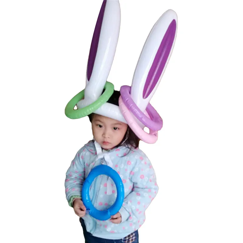 

1 Set Inflatable Toy Easter Bunny Inflatable Rabbit Ears Hat Inflatable Ring For Bunny Party Game Kids Outdoor Ferrule Toy
