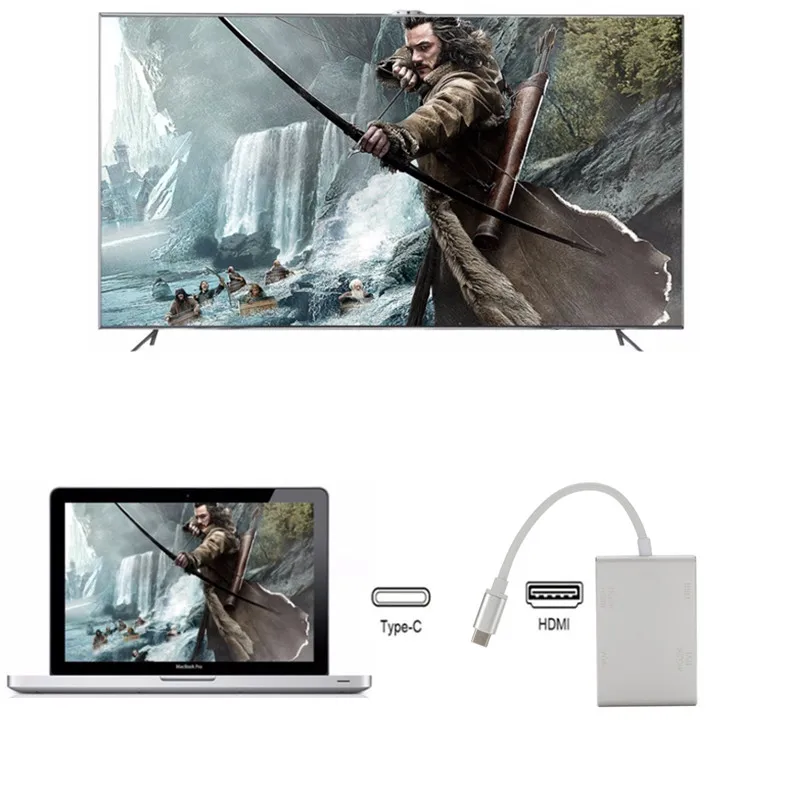 USB 3 1 концентратор 4 в C Type к HDMI VGA DVI 0 адаптер кабель для ноутбука Apple сплиттер