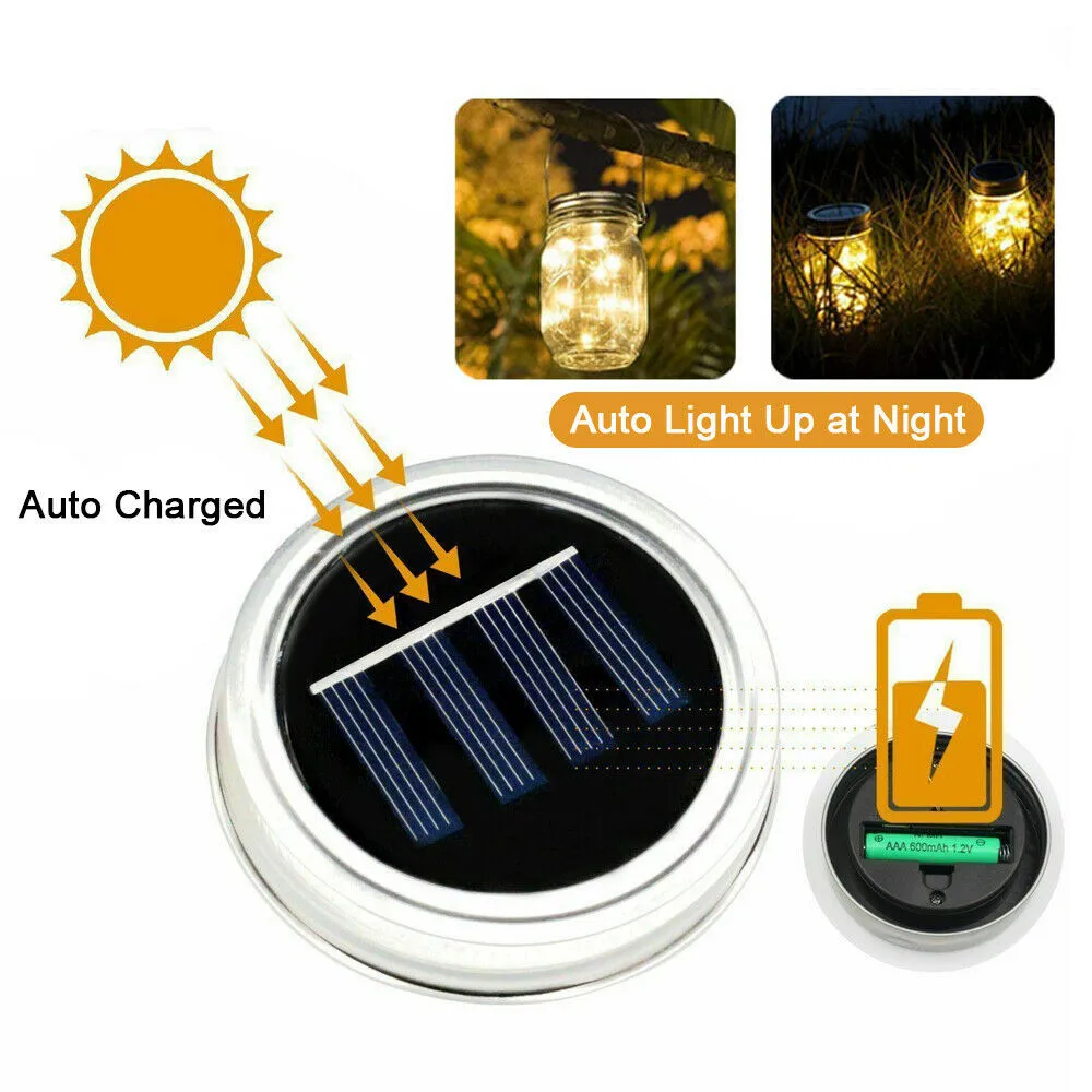 LED Solar Fairy Light for Mason Jar Lid Lights String Garden Outdoor Decor Wedding Decoration Lighting Lids No jars | Лампы и