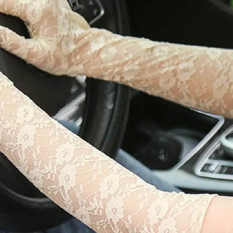 

Black White Fashion Sexy Women Lace Stretchy Elbow Length Evening Party Gloves Summer Sunscreen Fishnet Long Gloves