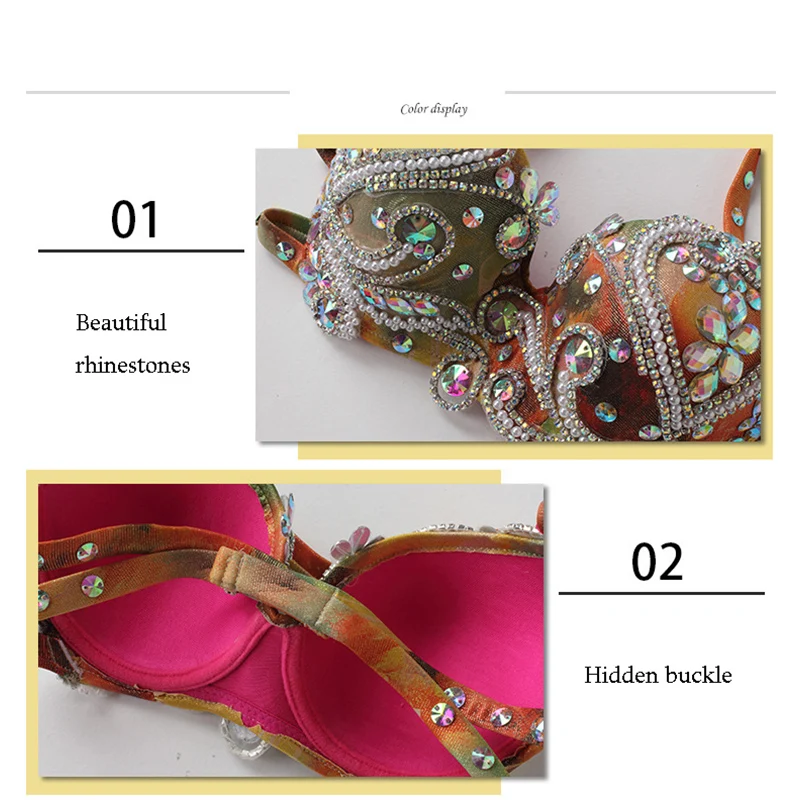 

Belly Dance Dress Sexy Female High-end Belly dance clothing Bra Set Stage Three-piece Performance Costume Sexy Rhinestones Dress
