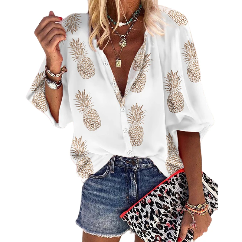 2019 женская сексуальная Свободная Повседневная блуза с v образным вырезом и