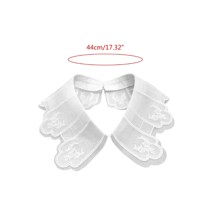 

Women Embroidery Floral Chiffon Fake Collar Shawl Elegant White Necklace Wrap Button Decorative Mini Cape Half Shirt