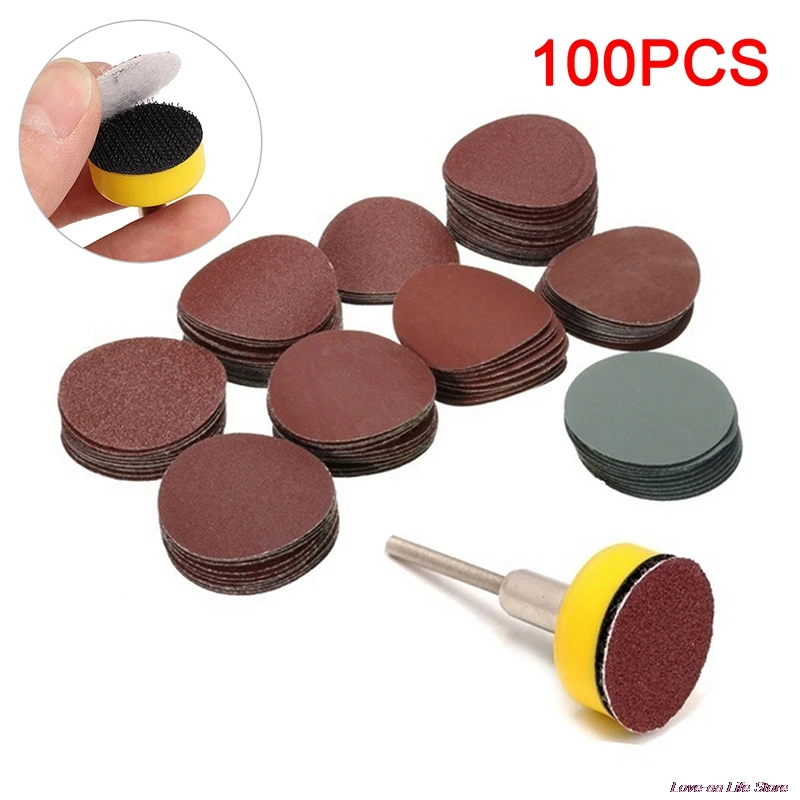 

100pcs 25mm/1inch Sandpaper + 1pcs 1inch Hook Loop Backer Plate 1/8inch Shank + 1pcs Loop Sanding Pad Abrasives Mixed Polishing