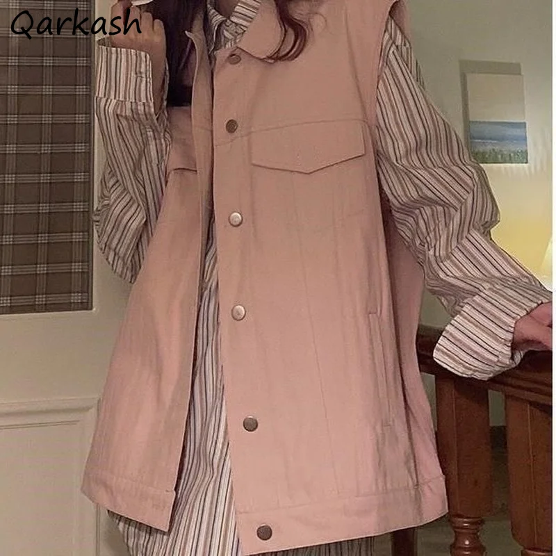 

Vest Women Pink Spring Ulzzang All-match Fashion College Loose Casual Basic Outwear Sweet Streetwear Popular Ladies Cargo Ins