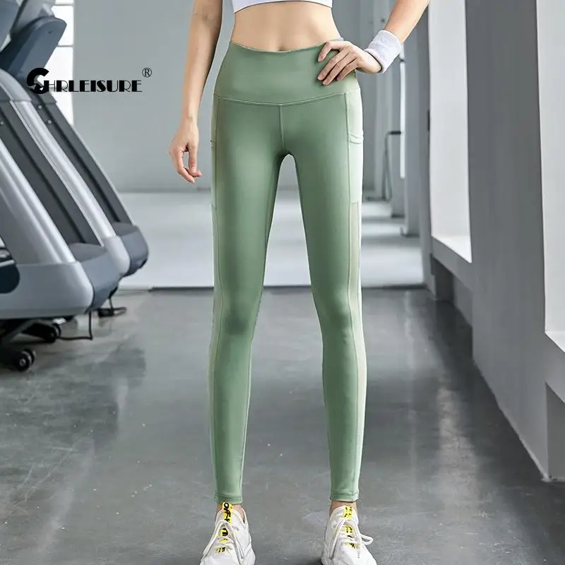 

CHRLEISURE, сетчатые спортивные Леггинсы с обнаженным карманом, высокая талия, бедра, подтяжка, Йога, женские штаны, эластичные, быстросохнущие, с...