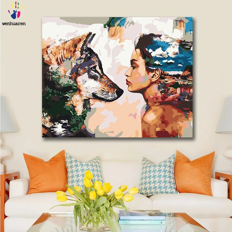 Diy краски по номерам картина Рисование с комплектами людей и животных человек