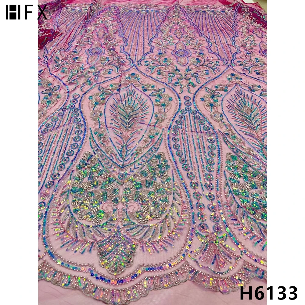 Синяя африканская сетчатая кружевная ткань HFX с блестками французская Тюлевая