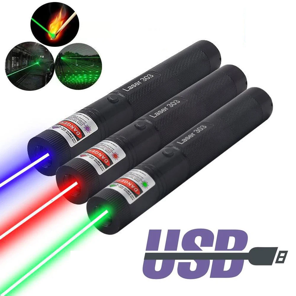 

Portable High Power USB Green Laser Red Purple Laser View 5000m 5MW Adjustable Laser Focus 303 Pen Combination