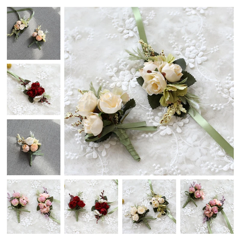 

Bride Bridesmaid Wrist Flower Backpack Badge Simple All-match Sweet Small Fresh Bride Bridesmaid Wedding Wrist Corsage