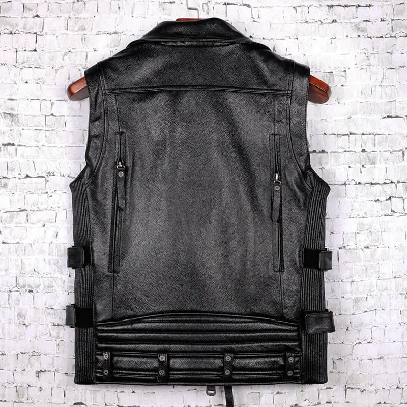 

2021 Vintage Brown Genuine Leather Vest Men Motorcycle Style Plus Size 4XL Real Natural Cowhide Spring Slim Fit Short Coat