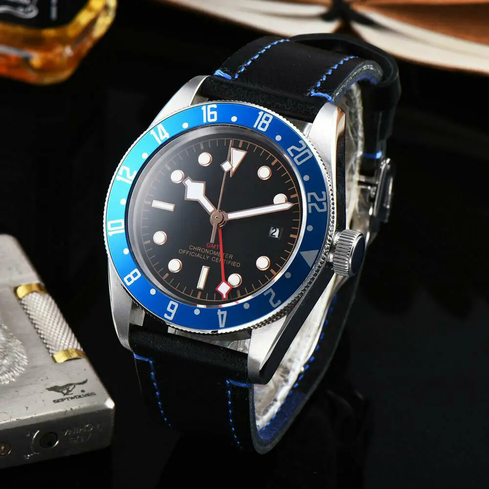 Стерильные циферблат 41 мм Мужские Наручные часы синий ободок сапфировое Стекло