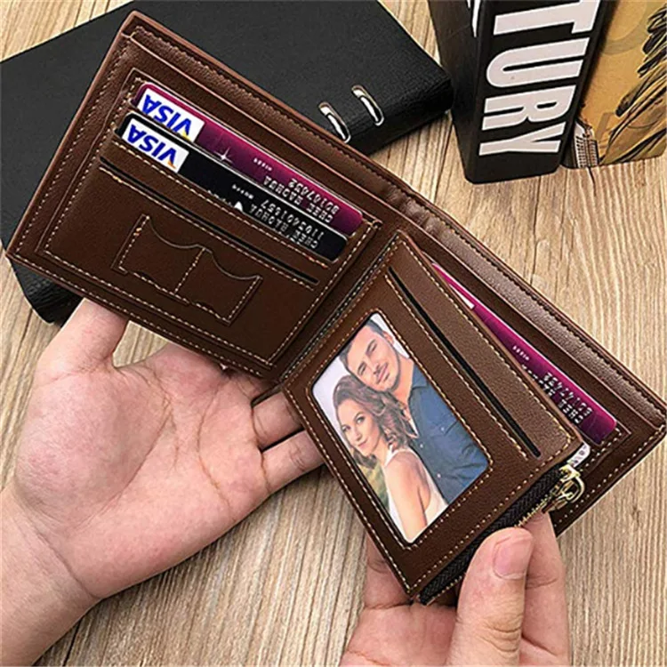 

Men High Quality PU Leather for Him Engraved Wallets Men Short Purse Custom Photo Wallet Luxury Men Gift