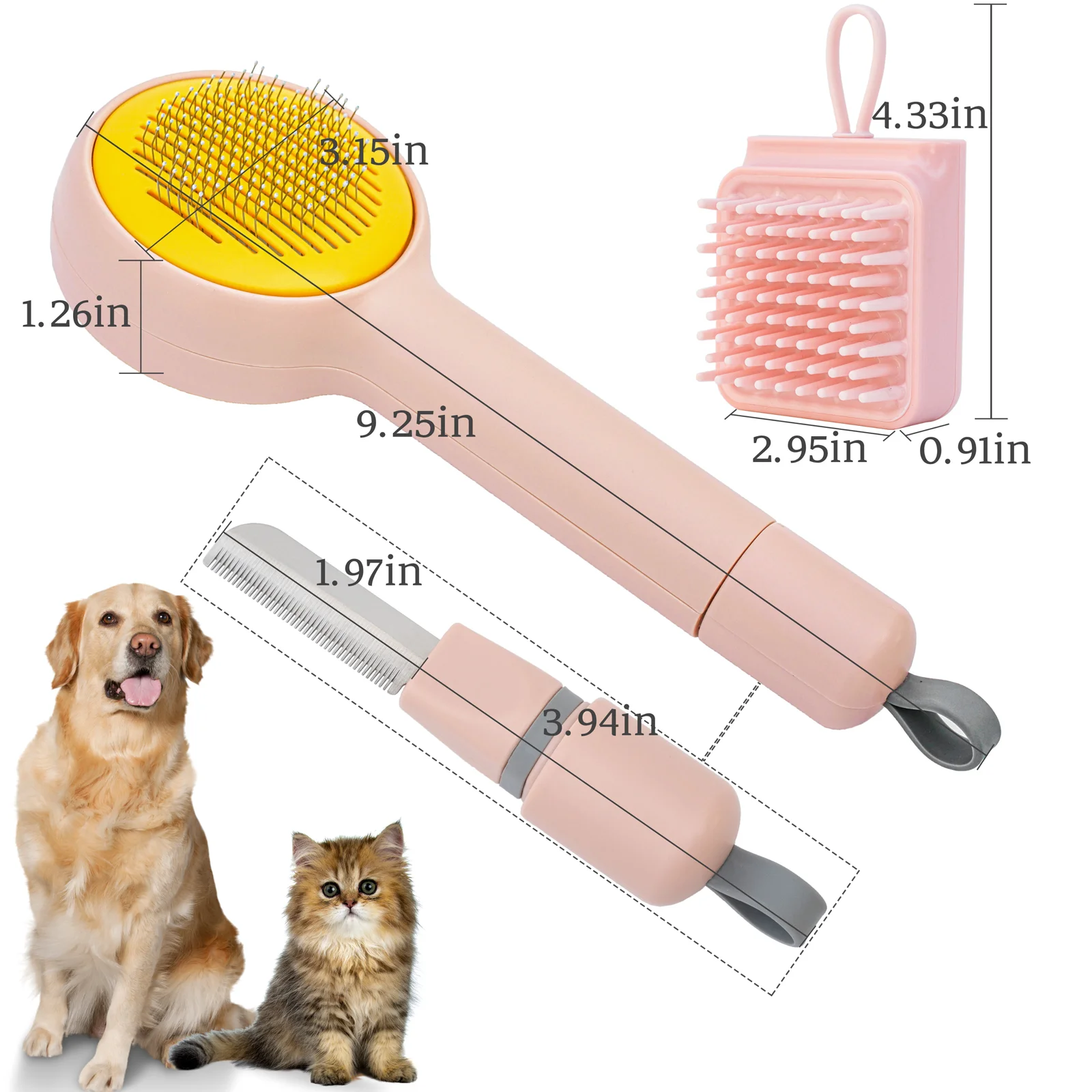 

PETPSILAB 3 in 1 Pet Grooming Brush Kit, Professional Undercoat Deshedding Comb Set For Dogs And Cats With Short & Long Hair